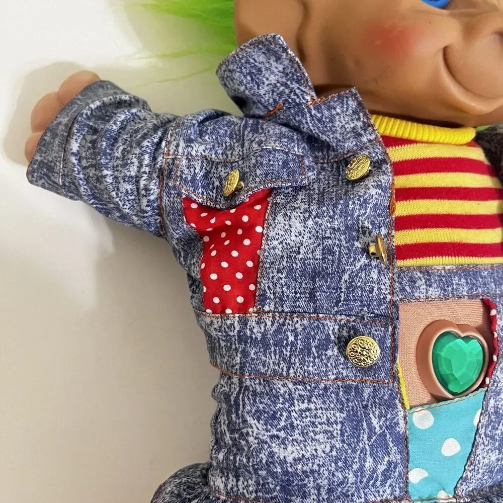 Vintage Ace Novelty Treasure Troll Tot Green Heart Wishstone Large Doll 14